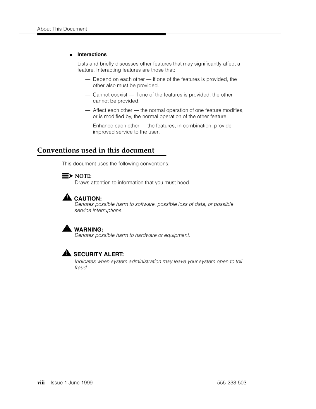 Avaya 555-233-503 manual Conventions used in this document, Viii ’’¤F˜s˜¤mF˜snnn˜ 