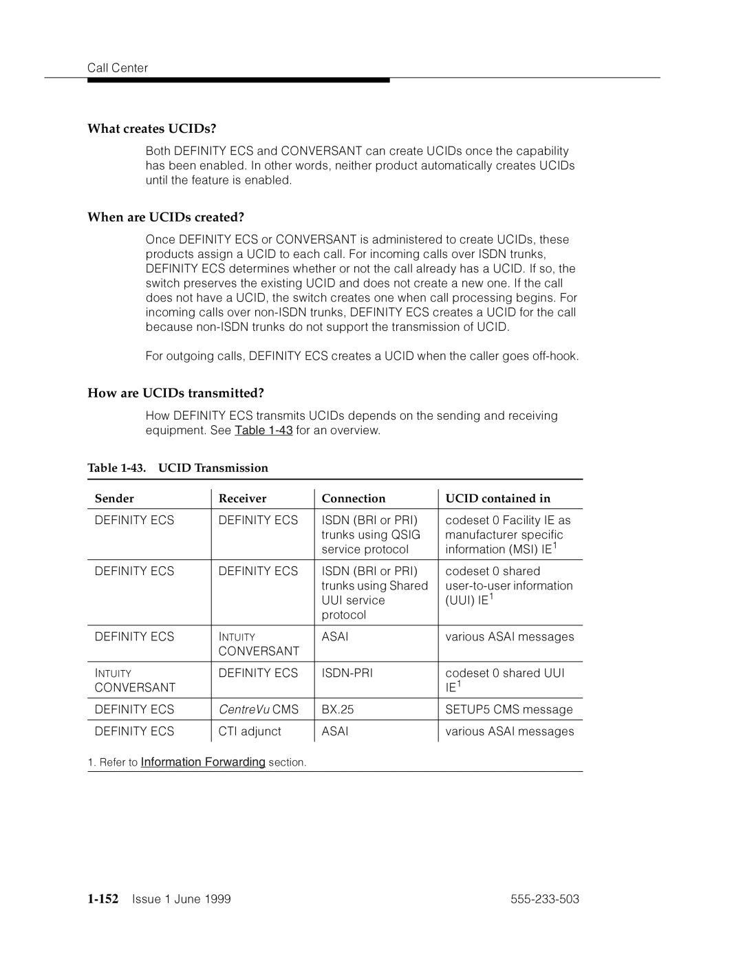 Avaya 555-233-503 manual What creates UCIDs?, When are UCIDs created?, How are UCIDs transmitted?, 152’’¤F˜s˜¤mF˜snnn˜ 