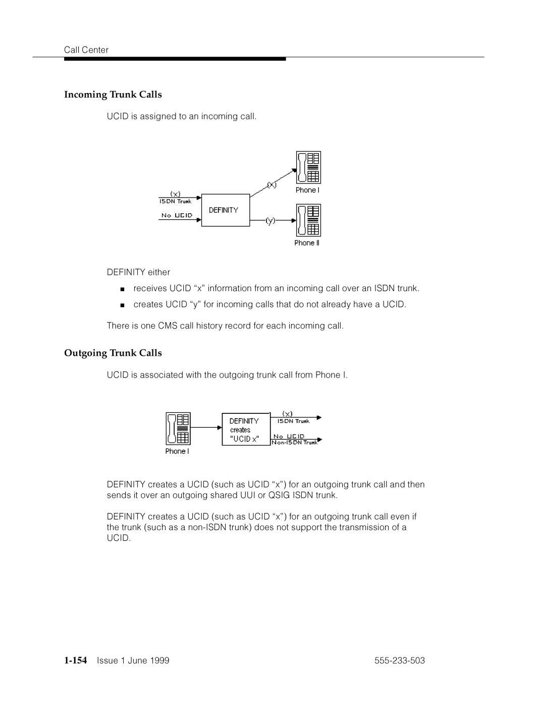 Avaya 555-233-503 manual Incoming Trunk Calls, Outgoing Trunk Calls, 154’’¤F˜s˜¤mF˜snnn˜ 