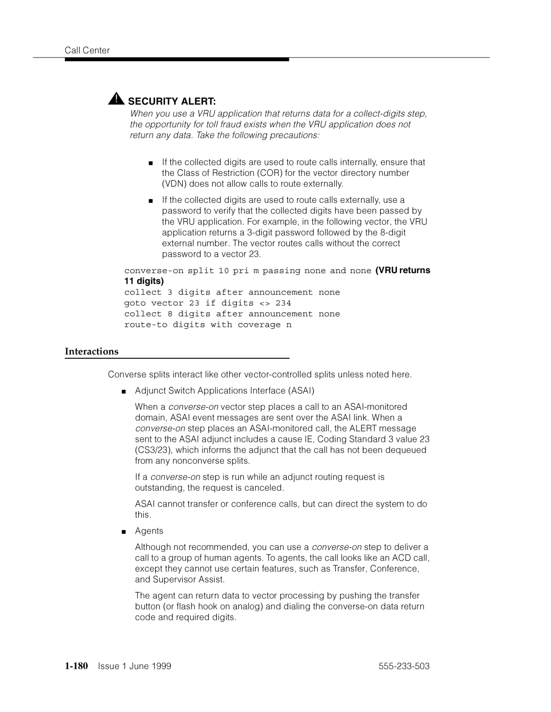 Avaya 555-233-503 manual Interactions, 180’’¤F˜s˜¤mF˜snnn˜ 