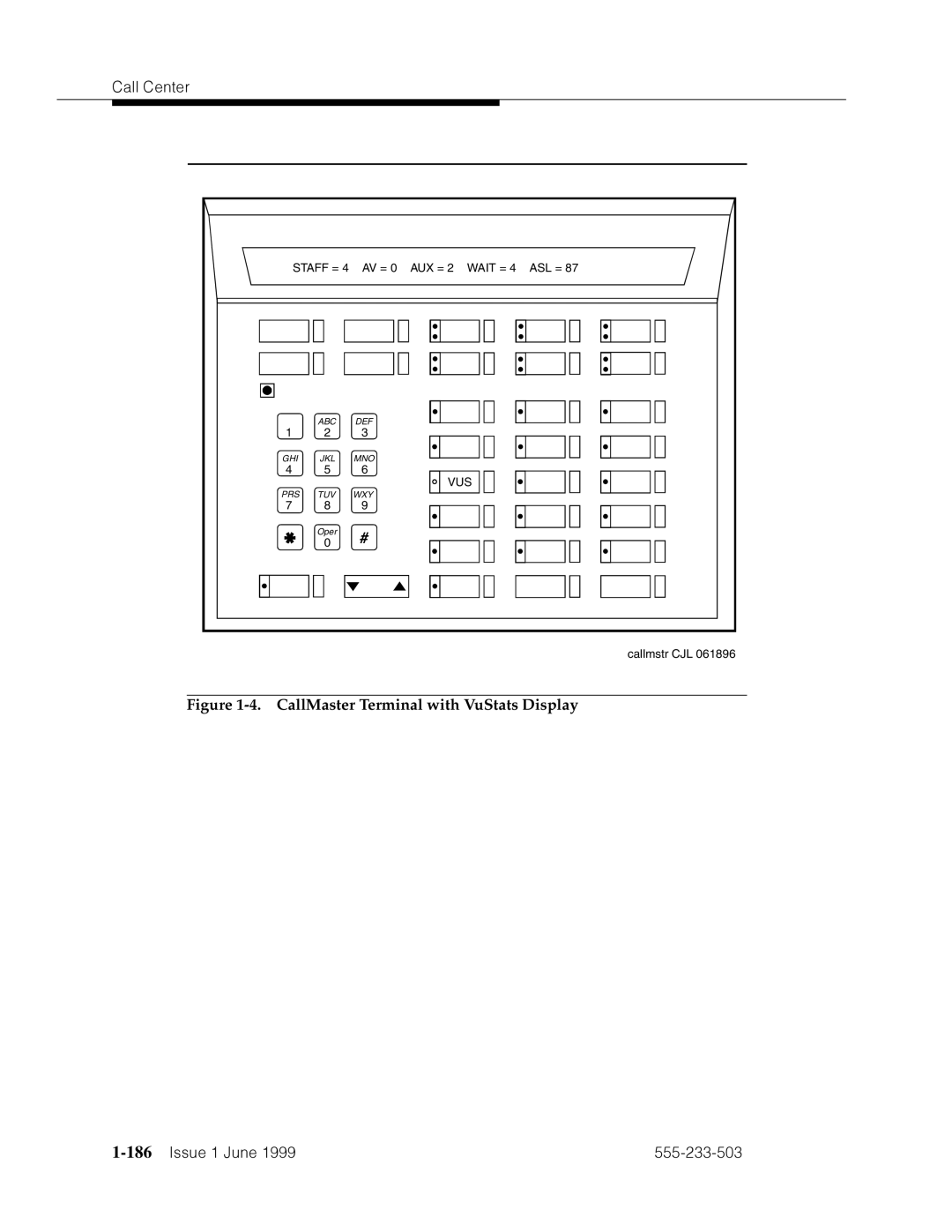 Avaya 555-233-503 manual CallMaster Terminal with VuStats Display, 186’’¤F˜s˜¤mF˜snnn˜ 