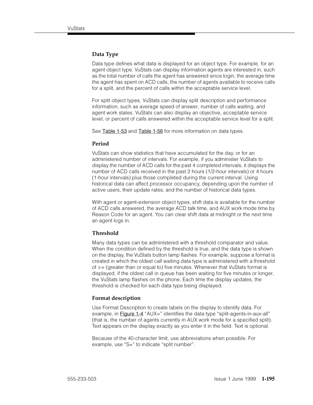Avaya 555-233-503 manual Data Type, Period, Threshold, Format description, FF˜ -53˜m=˜ -56˜Op˜hpF˜amOph›apm˜pm˜=›˜›zF’ 