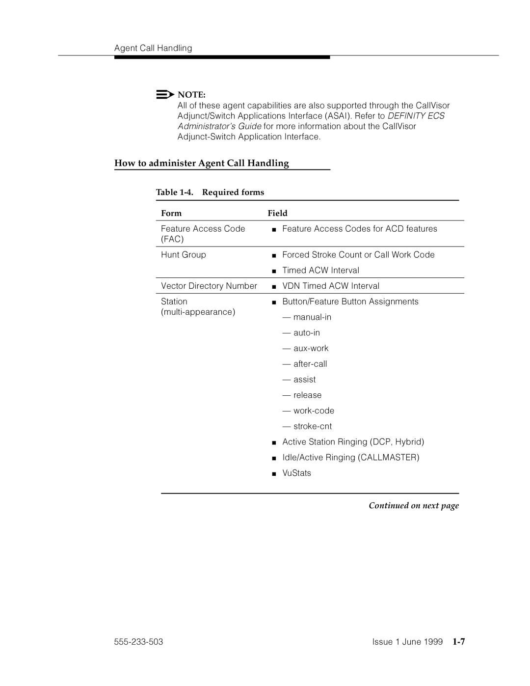 Avaya 555-233-503 manual How to administer Agent Call Handling, QQQ¢Q¬ ’’¤F˜s˜¤mF˜snnn 