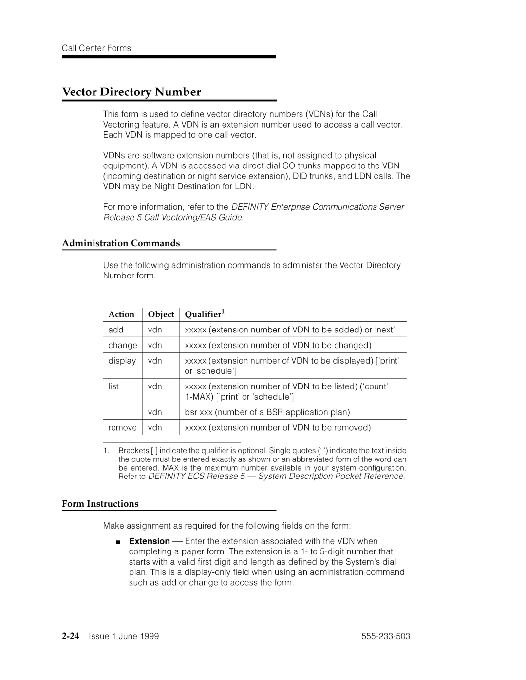 Avaya 555-233-503 manual Vector Directory Number, ¨¨¨¨¨˜F¨›Fm’apm˜m¤h*F˜pO˜˜›p˜*F˜==F=˜p˜ŒmF¨›Œ 