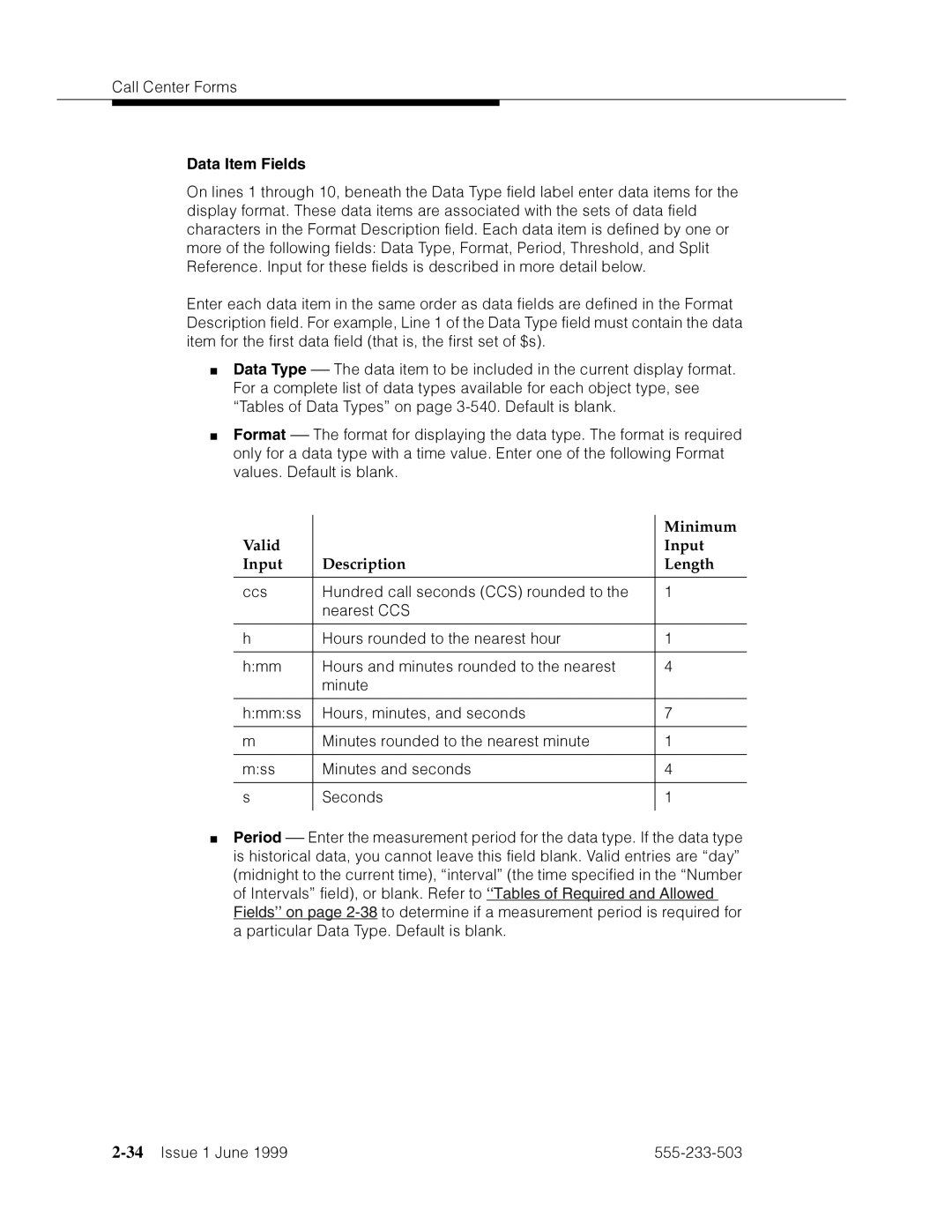 Avaya 555-233-503 manual Minimum, Valid Input Description Length 