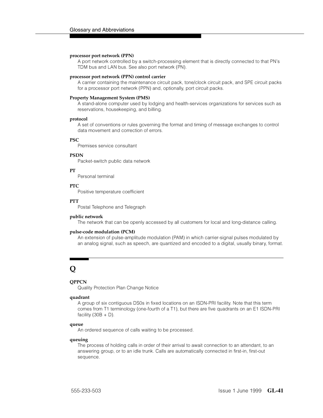 Avaya 555-233-503 manual ˜QQQ¢Q¬ ’’¤F˜s˜¤mF˜snnn GL-41, Psc, Psdn 4cF›’§a›4˜z¤*da4˜=›˜mF›§pc 