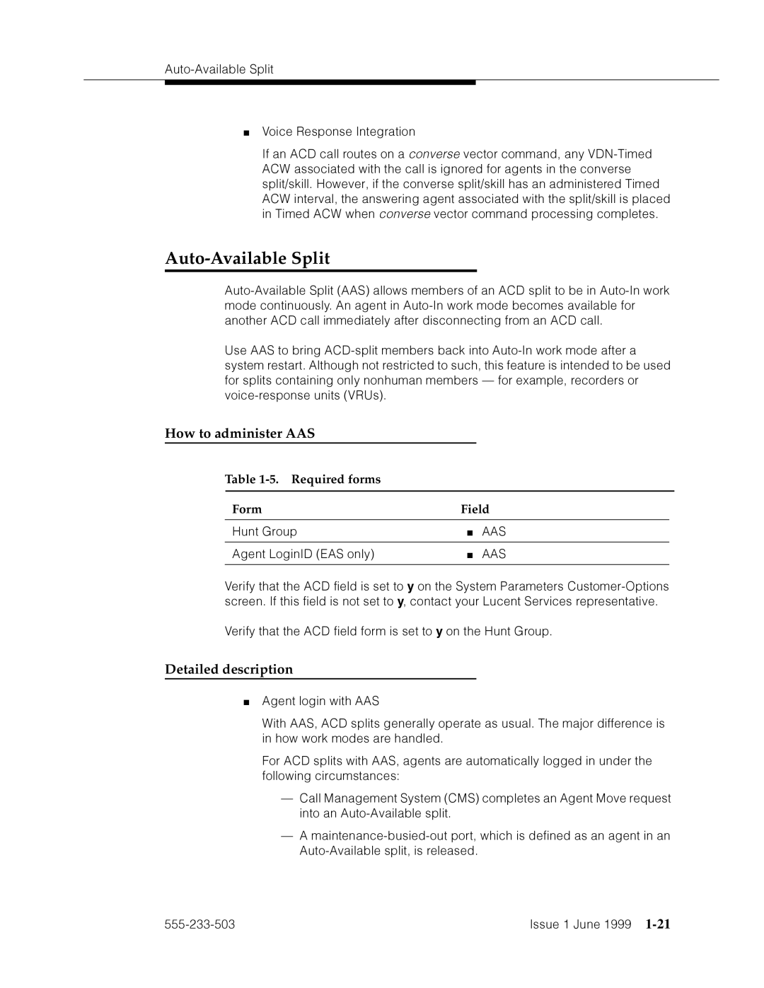 Avaya 555-233-503 manual Auto-Available Split, How to administer AAS, ¤m›˜p¤z VFm›˜pVam˜˜pmd 