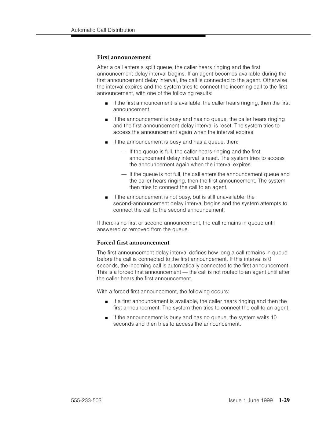 Avaya 555-233-503 manual First announcement, Forced first announcement, ˜›F˜mmp¤m4FhFm›˜a’˜mp›˜*¤’˜*¤›˜a’˜’›add˜¤mad*dF˜›F˜ 