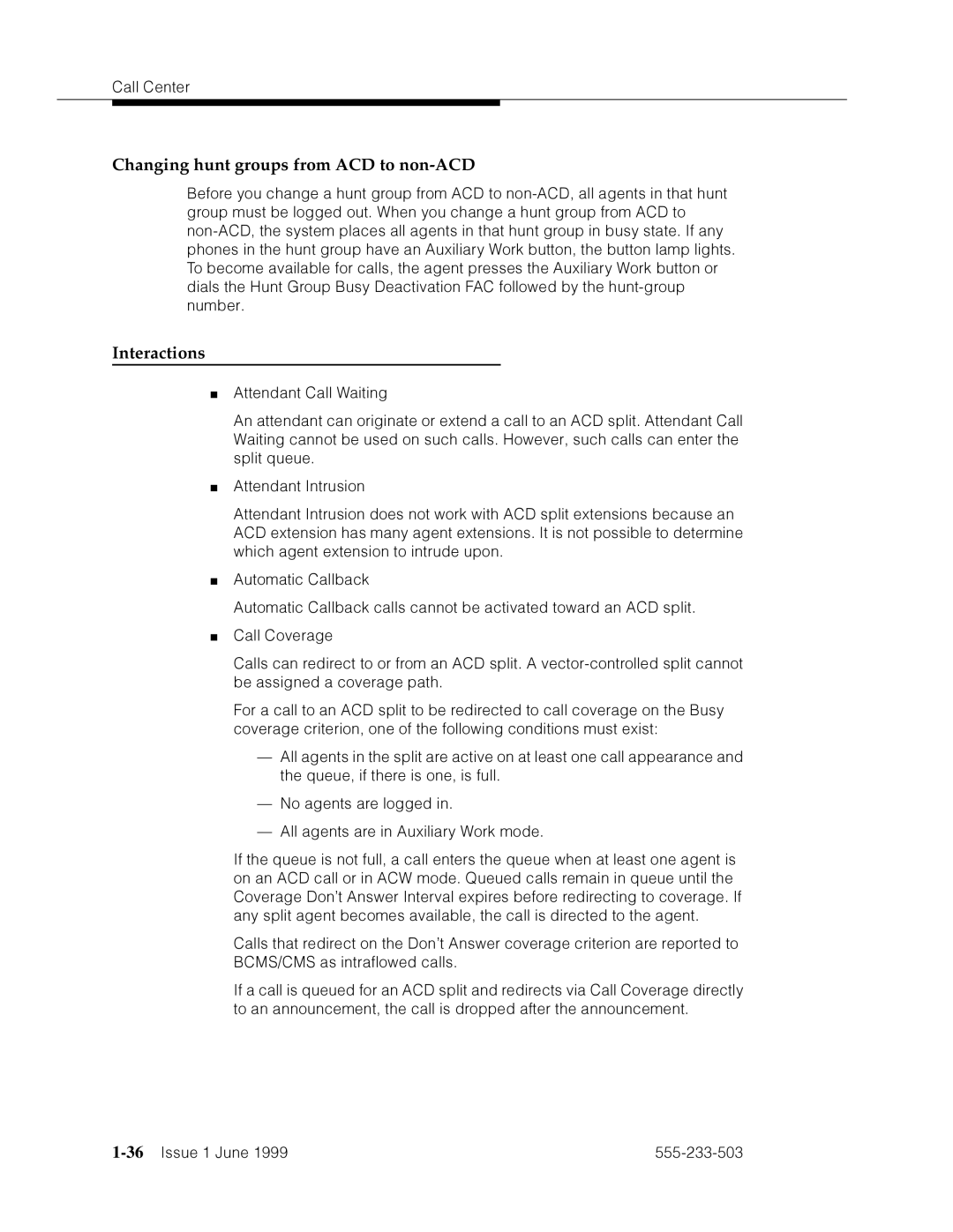 Avaya 555-233-503 manual Changing hunt groups from ACD to non-ACD, ˜VFm›’˜F˜dpVVF=˜am Dd˜VFm›’˜F˜am˜¤¨ada˜pc˜hp=F 