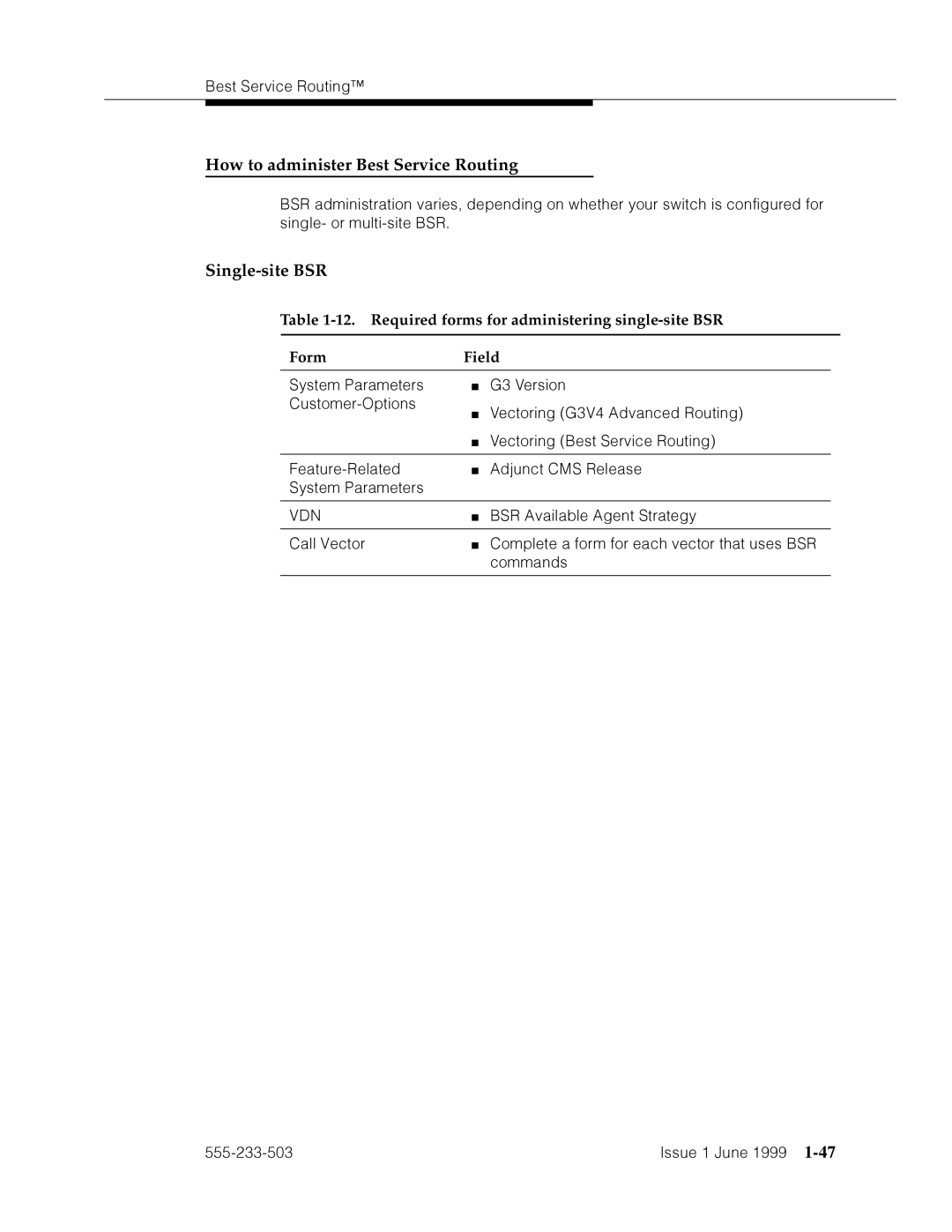 Avaya 555-233-503 manual How to administer Best Service Routing, Single-site BSR 
