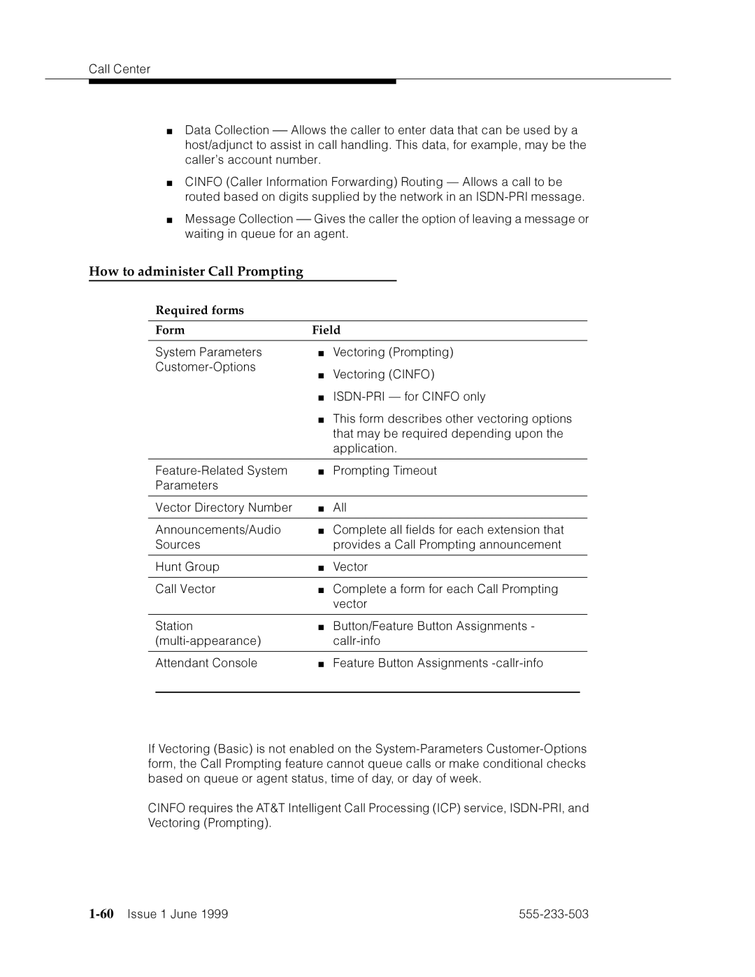 Avaya 555-233-503 manual How to administer Call Prompting, 60’’¤F˜s˜¤mF˜snnn˜ 