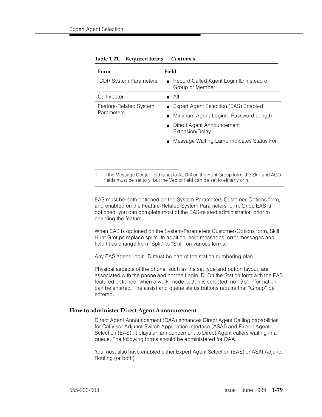 Avaya 555-233-503 manual How to administer Direct Agent Announcement, ¨zF›˜VFm›˜FdF4›apm 