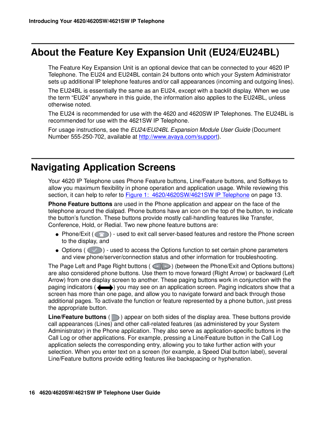 Avaya 555-233-781 manual About the Feature Key Expansion Unit EU24/EU24BL, Navigating Application Screens 