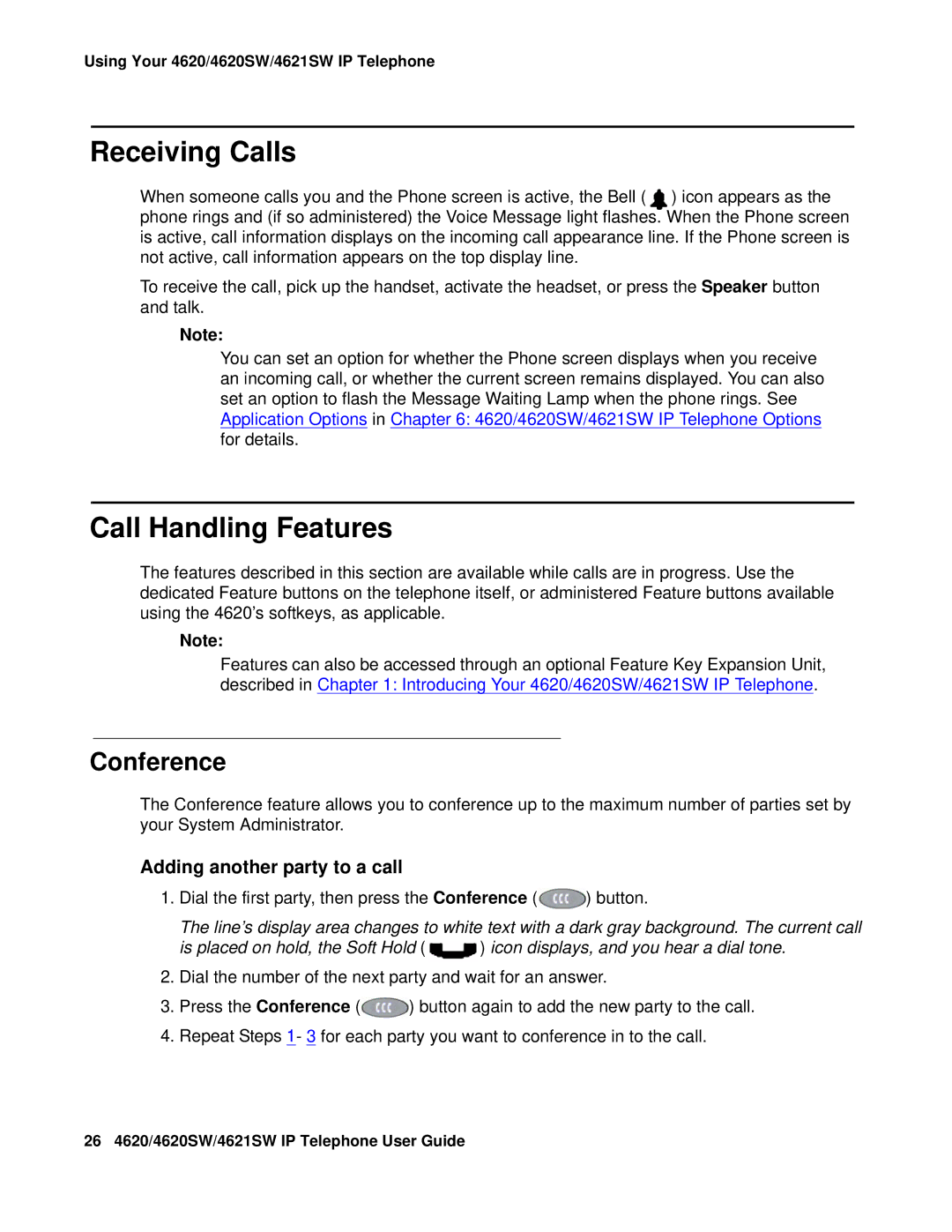 Avaya 555-233-781 manual Receiving Calls, Call Handling Features, Conference 