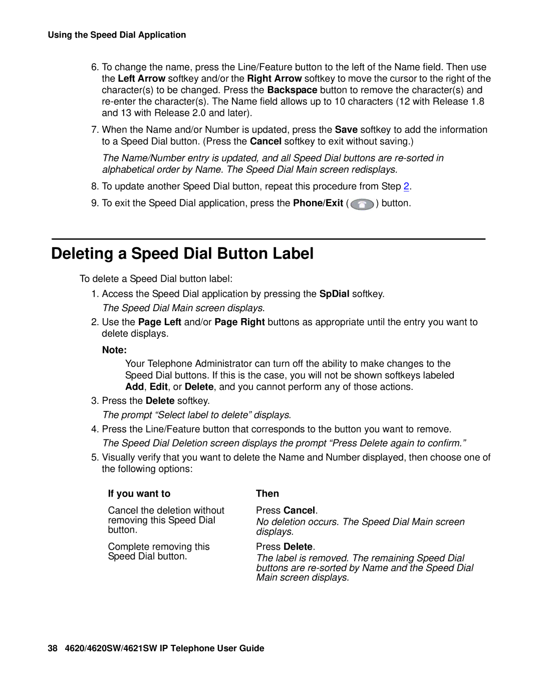 Avaya 555-233-781 manual Deleting a Speed Dial Button Label, Prompt Select label to delete displays, If you want to, Then 