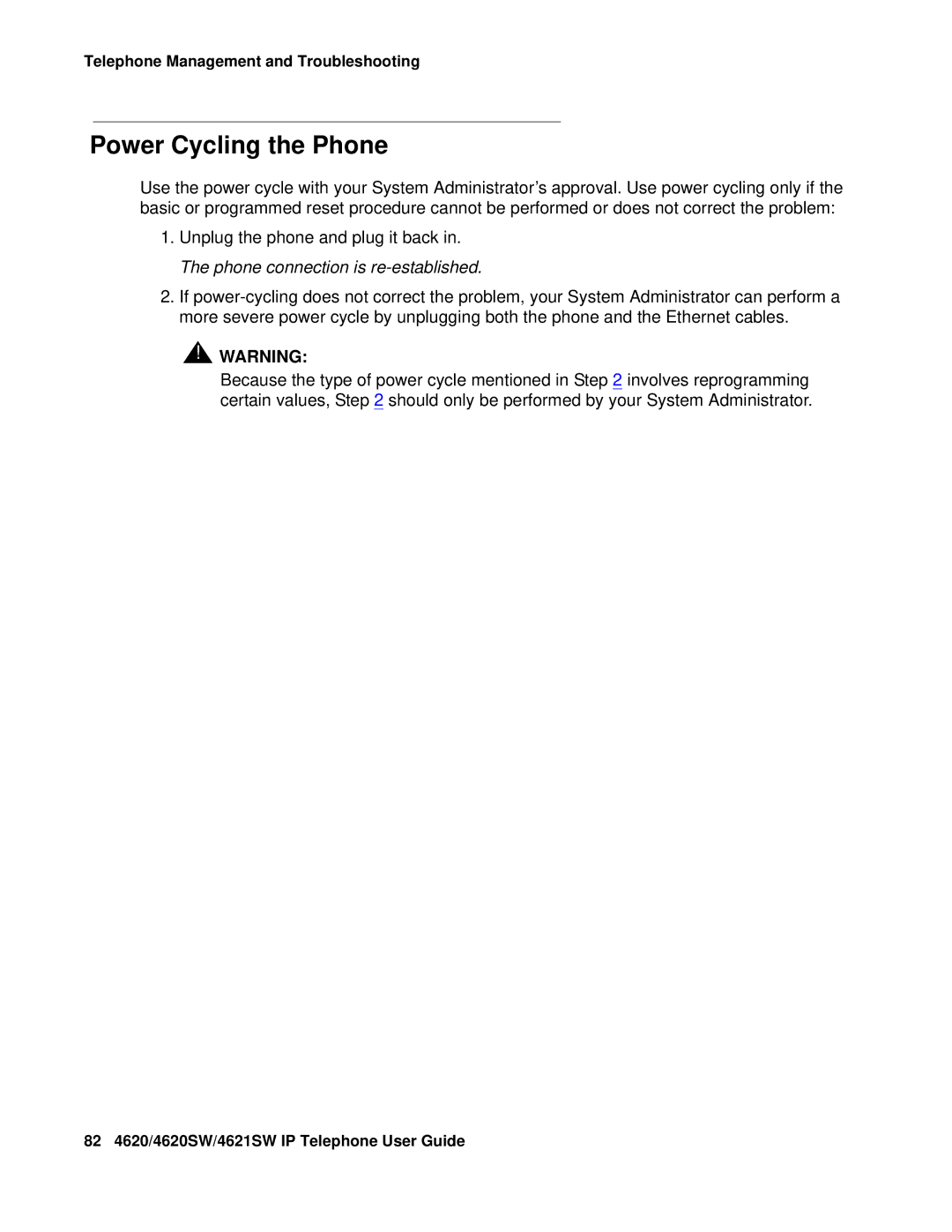 Avaya 555-233-781 manual Power Cycling the Phone 