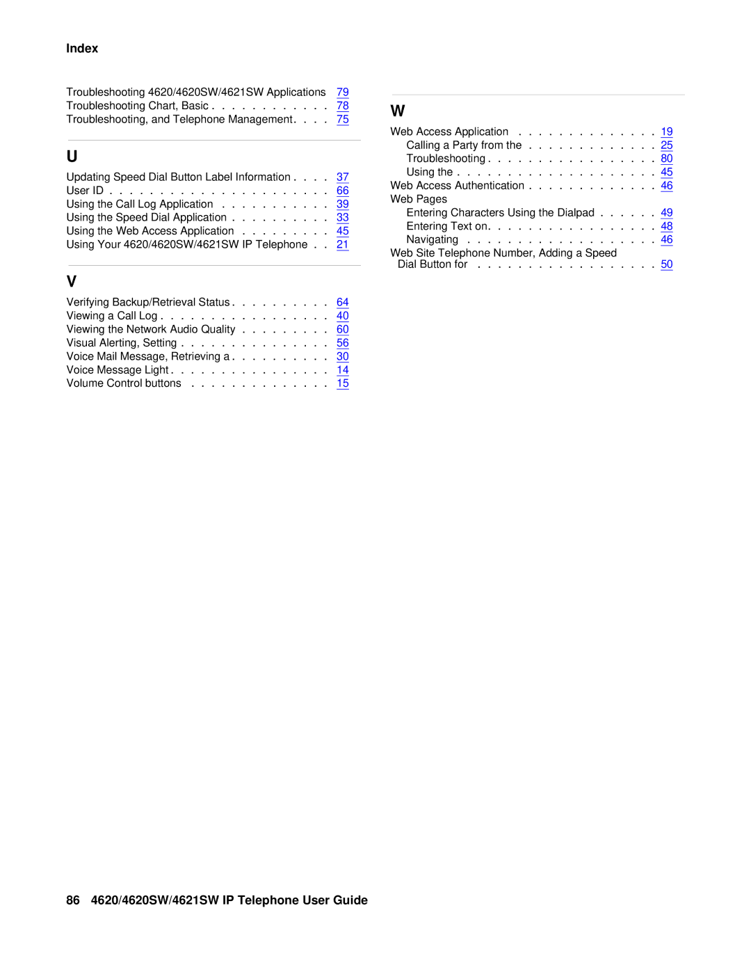 Avaya 555-233-781 manual 86 4620/4620SW/4621SW IP Telephone User Guide 