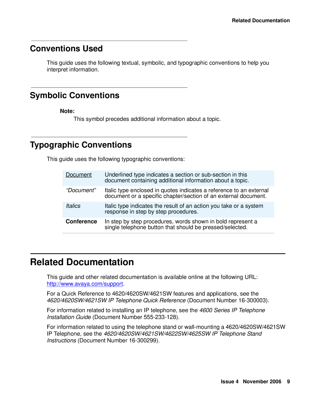 Avaya 555-233-781 manual Related Documentation, Conventions Used, Symbolic Conventions, Typographic Conventions, Conference 