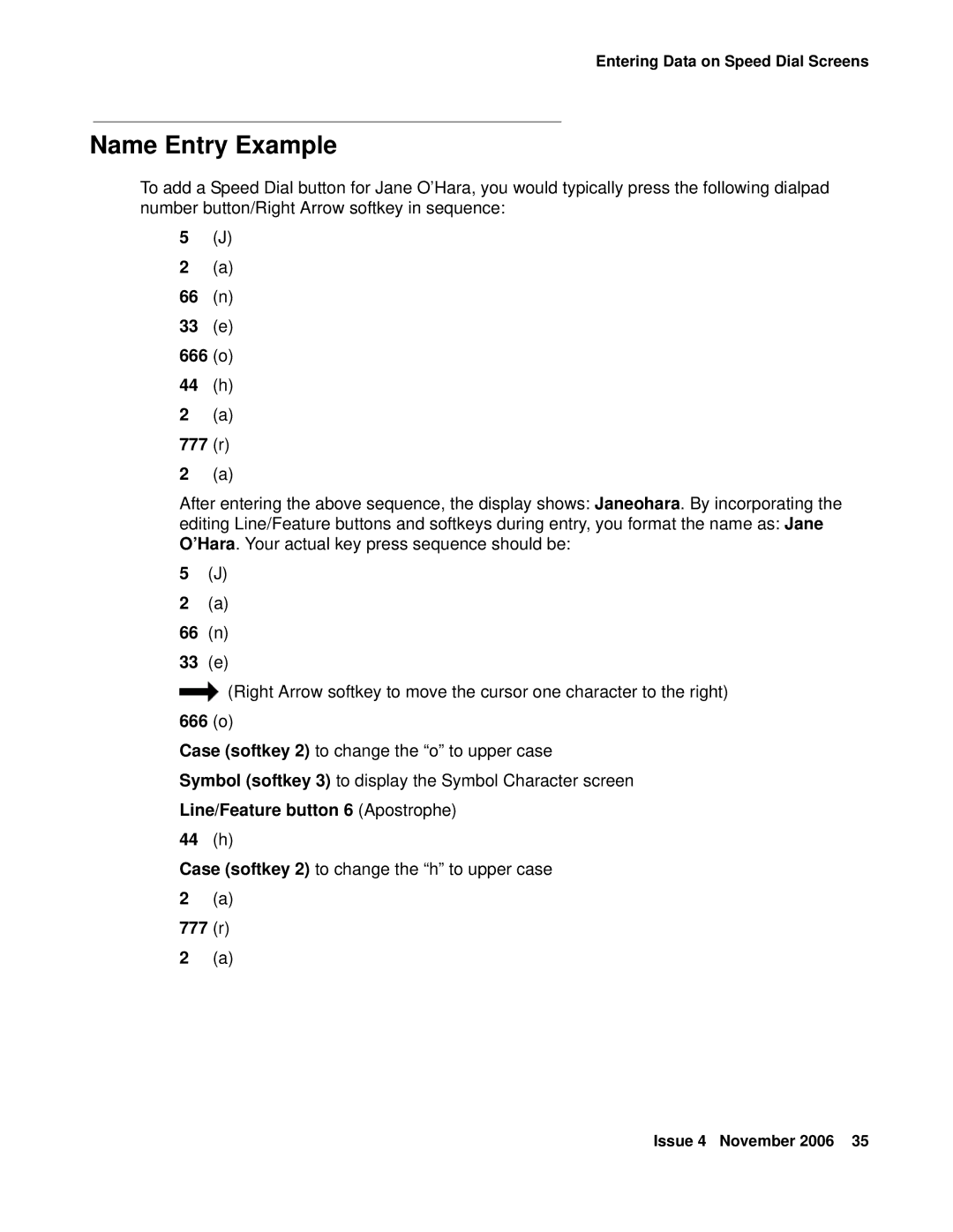 Avaya 555-233-784 manual Name Entry Example 