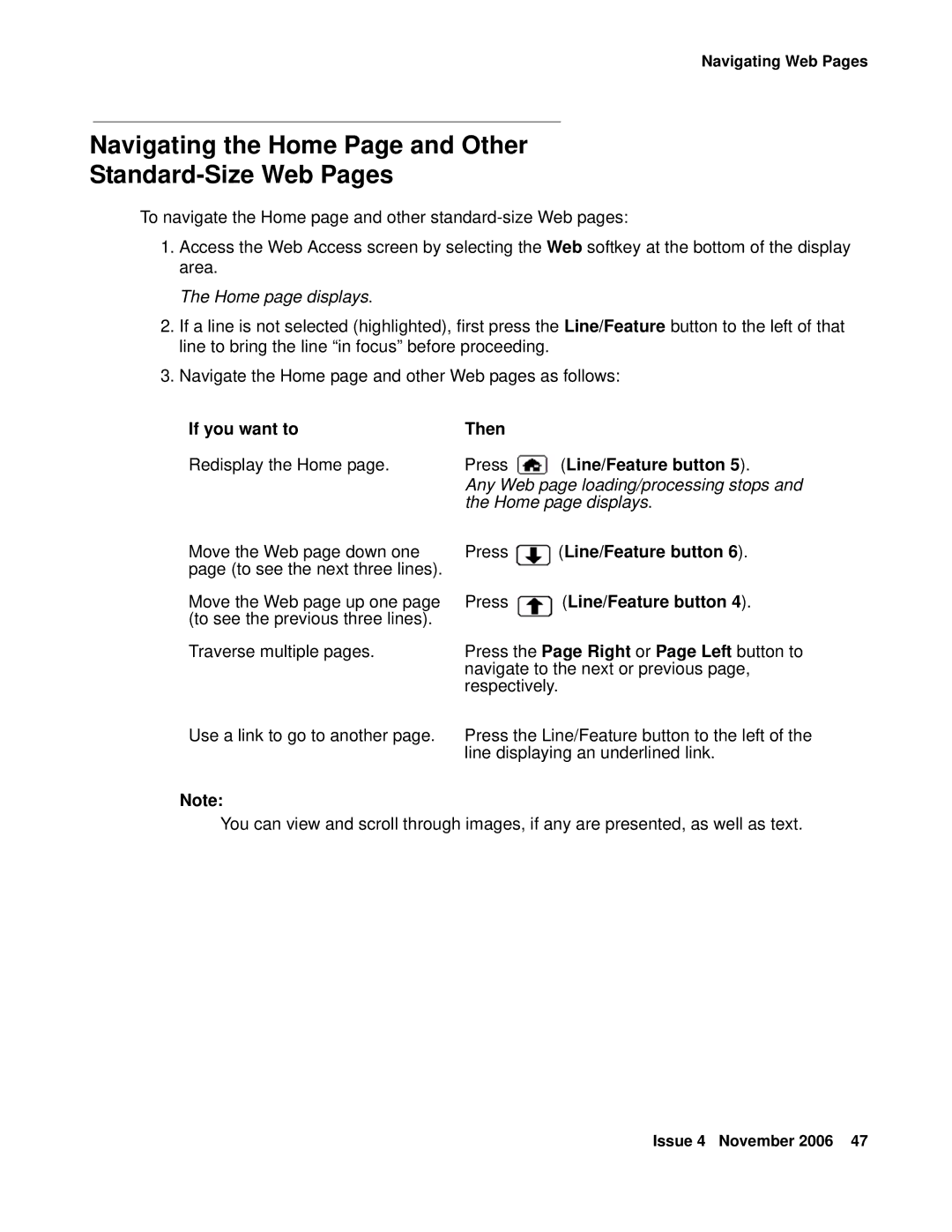 Avaya 555-233-784 manual Navigating the Home Page and Other Standard-Size Web Pages, Home page displays 