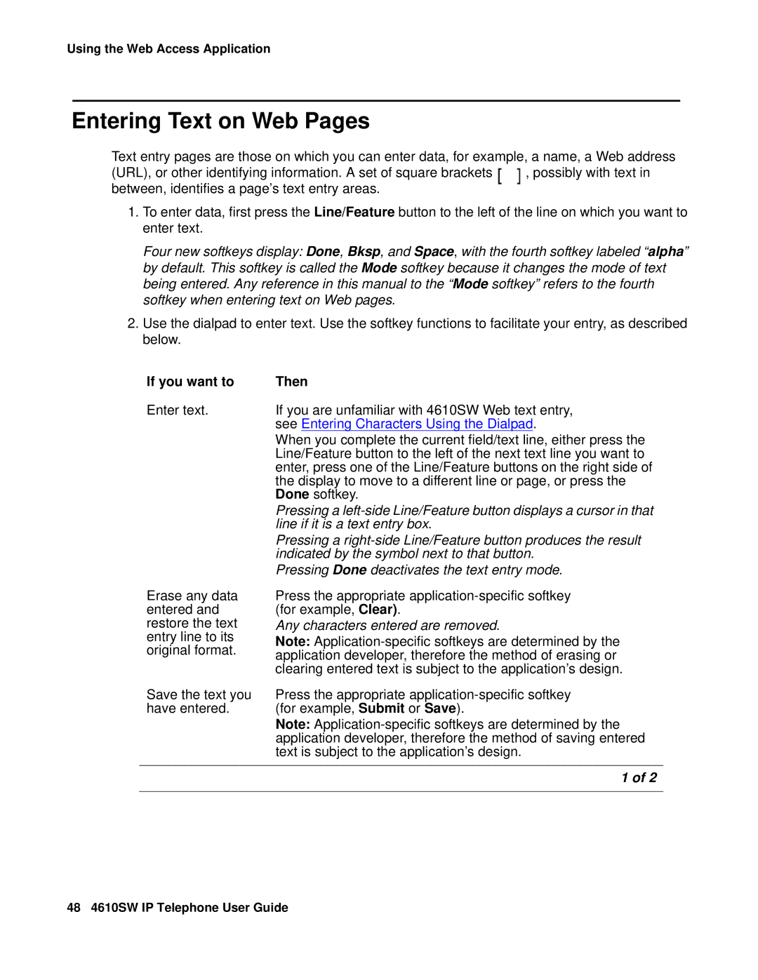 Avaya 555-233-784 manual Entering Text on Web Pages, Any characters entered are removed 