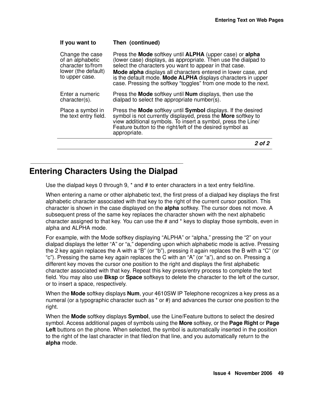 Avaya 555-233-784 manual Entering Characters Using the Dialpad, Alpha mode 