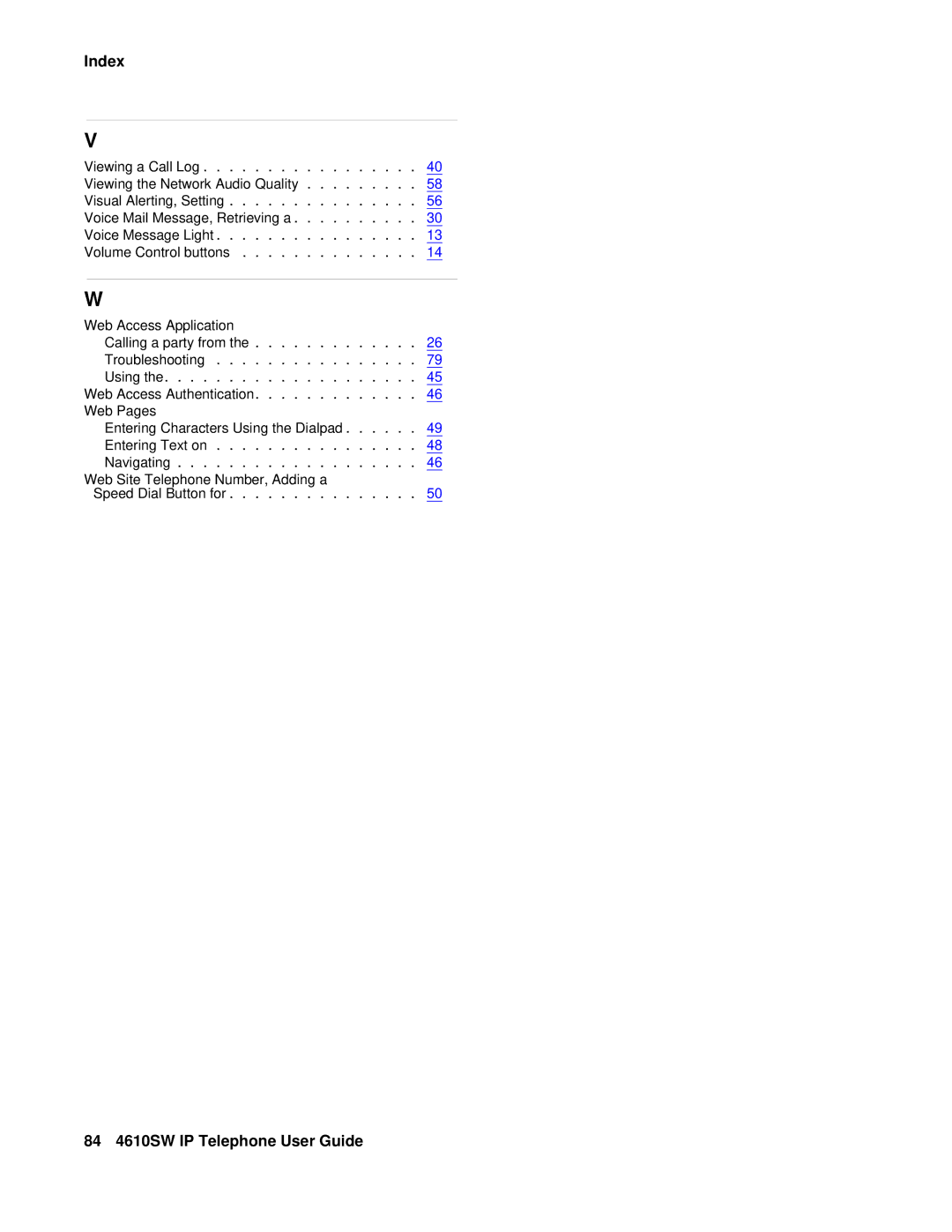 Avaya 555-233-784 manual 84 4610SW IP Telephone User Guide 