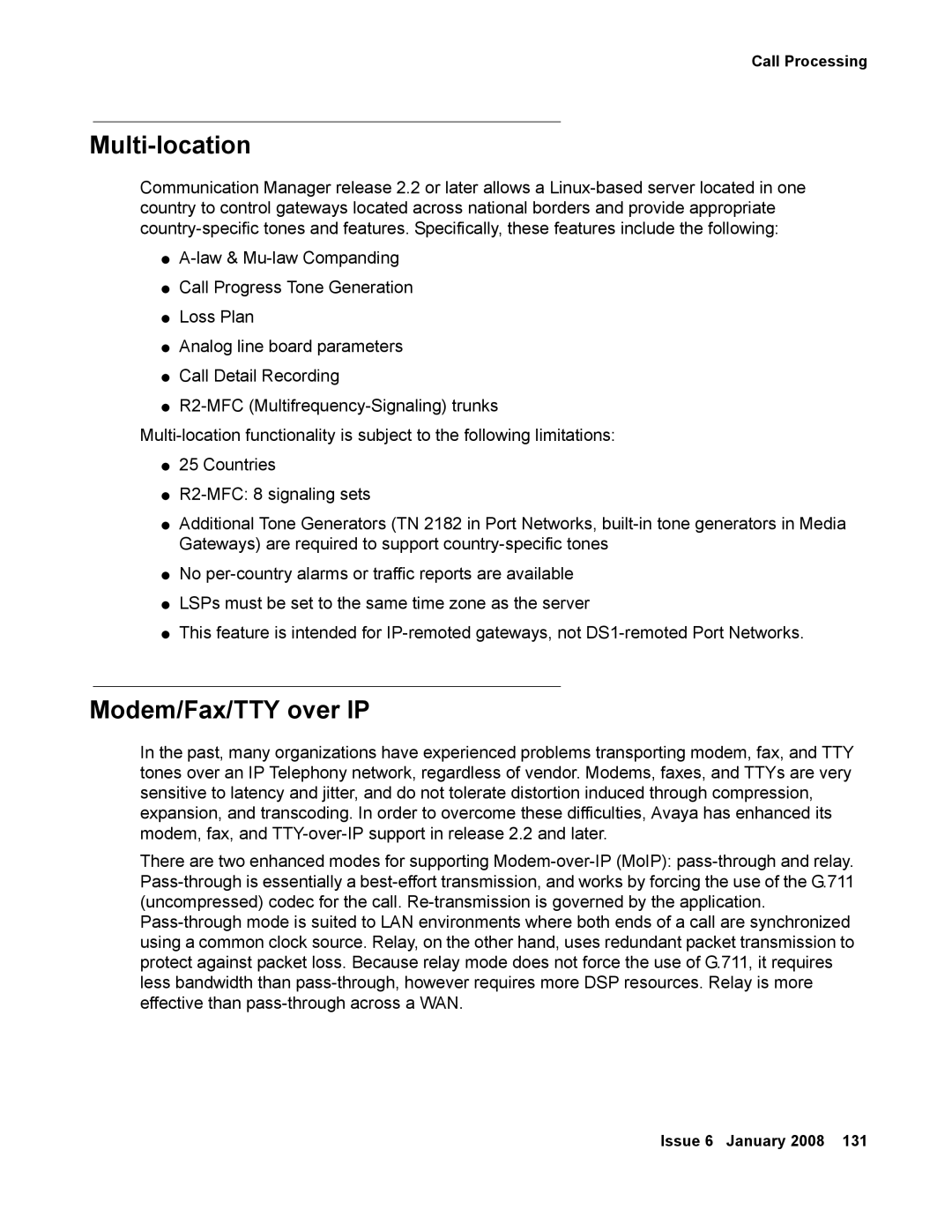 Avaya 555-245-600 manual Multi-location, Modem/Fax/TTY over IP 