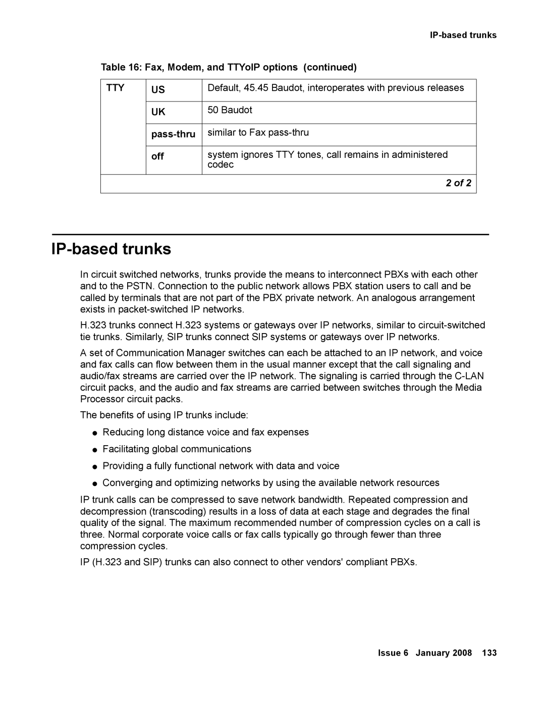 Avaya 555-245-600 manual IP-based trunks, Fax, Modem, and TTYoIP options 