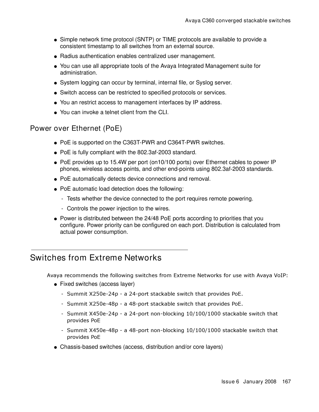 Avaya 555-245-600 manual Switches from Extreme Networks, Power over Ethernet PoE 