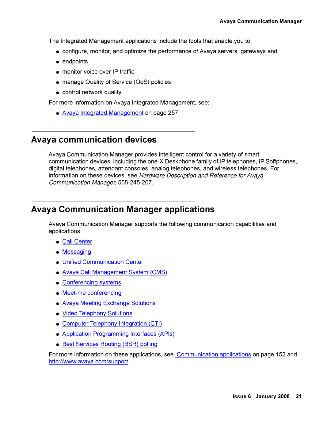 Avaya 555-245-600 manual Avaya communication devices, Avaya Communication Manager applications 