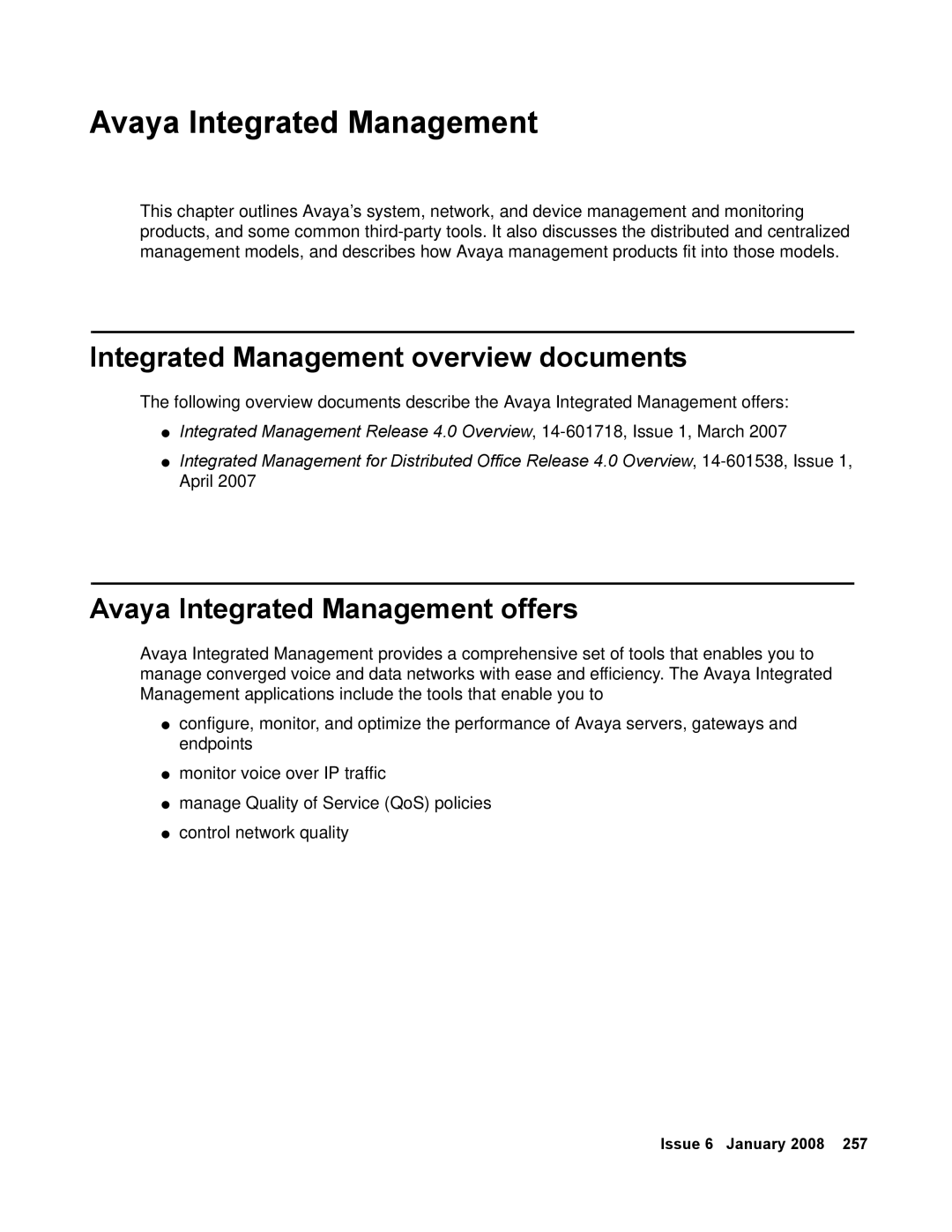 Avaya 555-245-600 manual Integrated Management overview documents, Avaya Integrated Management offers 