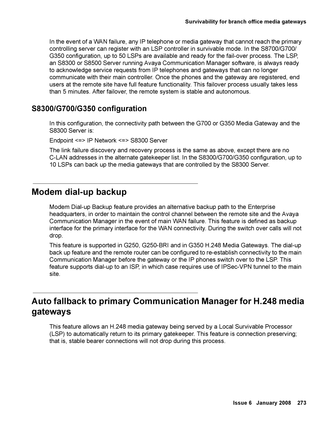 Avaya 555-245-600 manual Modem dial-up backup, S8300/G700/G350 configuration 