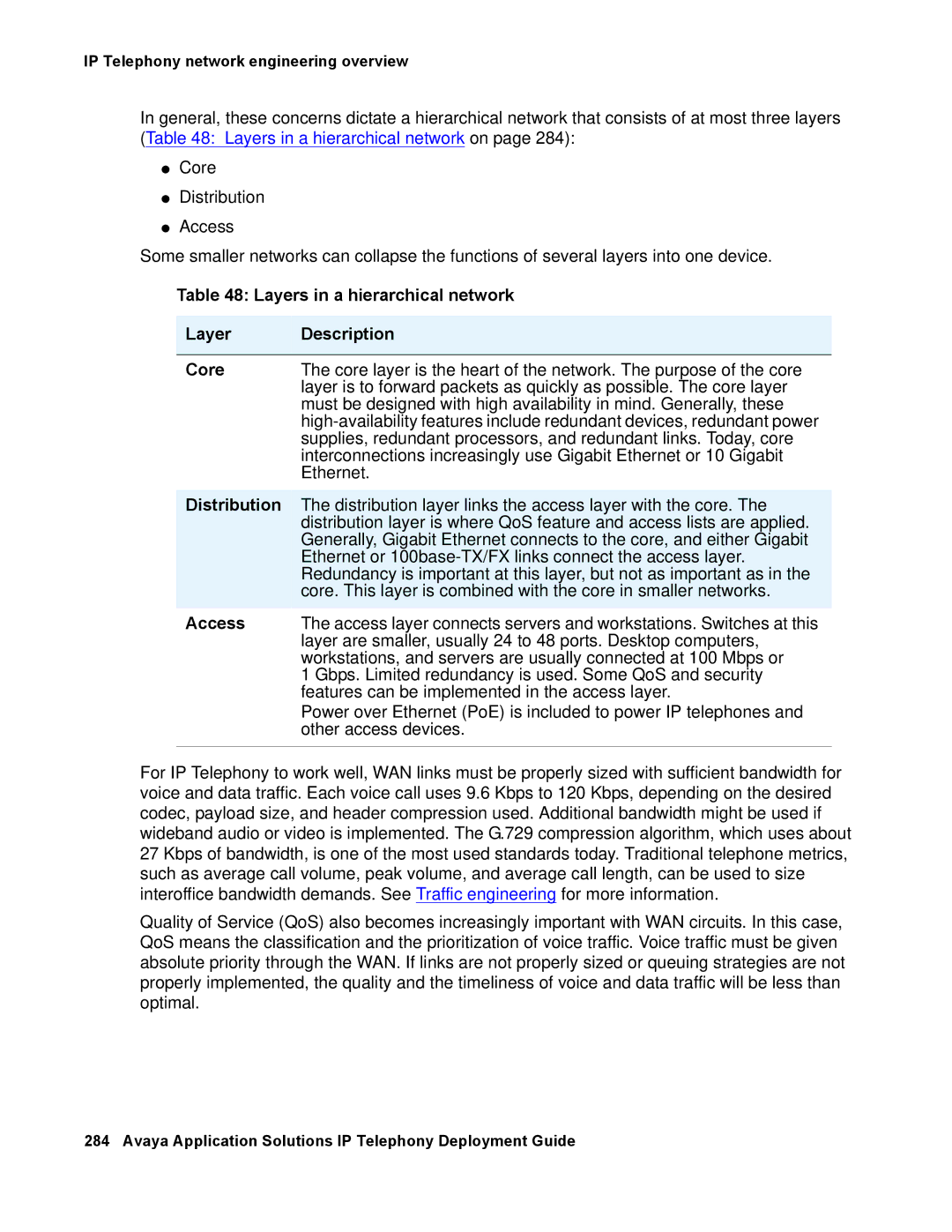 Avaya 555-245-600 manual Layers in a hierarchical network Description Core, Distribution, Access 