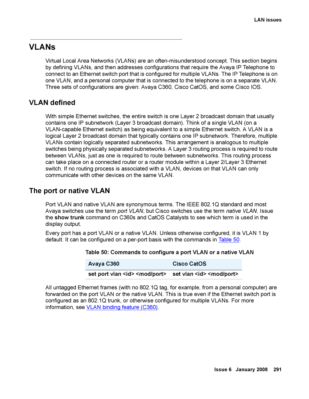 Avaya 555-245-600 manual VLANs, Vlan defined, Port or native Vlan 