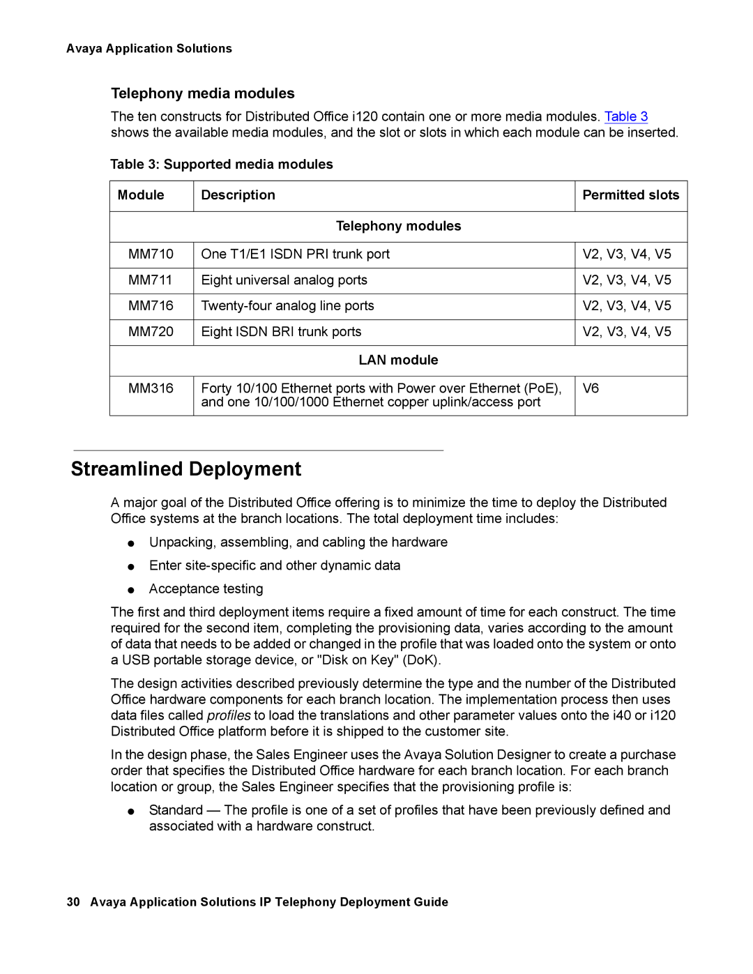 Avaya 555-245-600 manual Streamlined Deployment, Telephony media modules, LAN module 