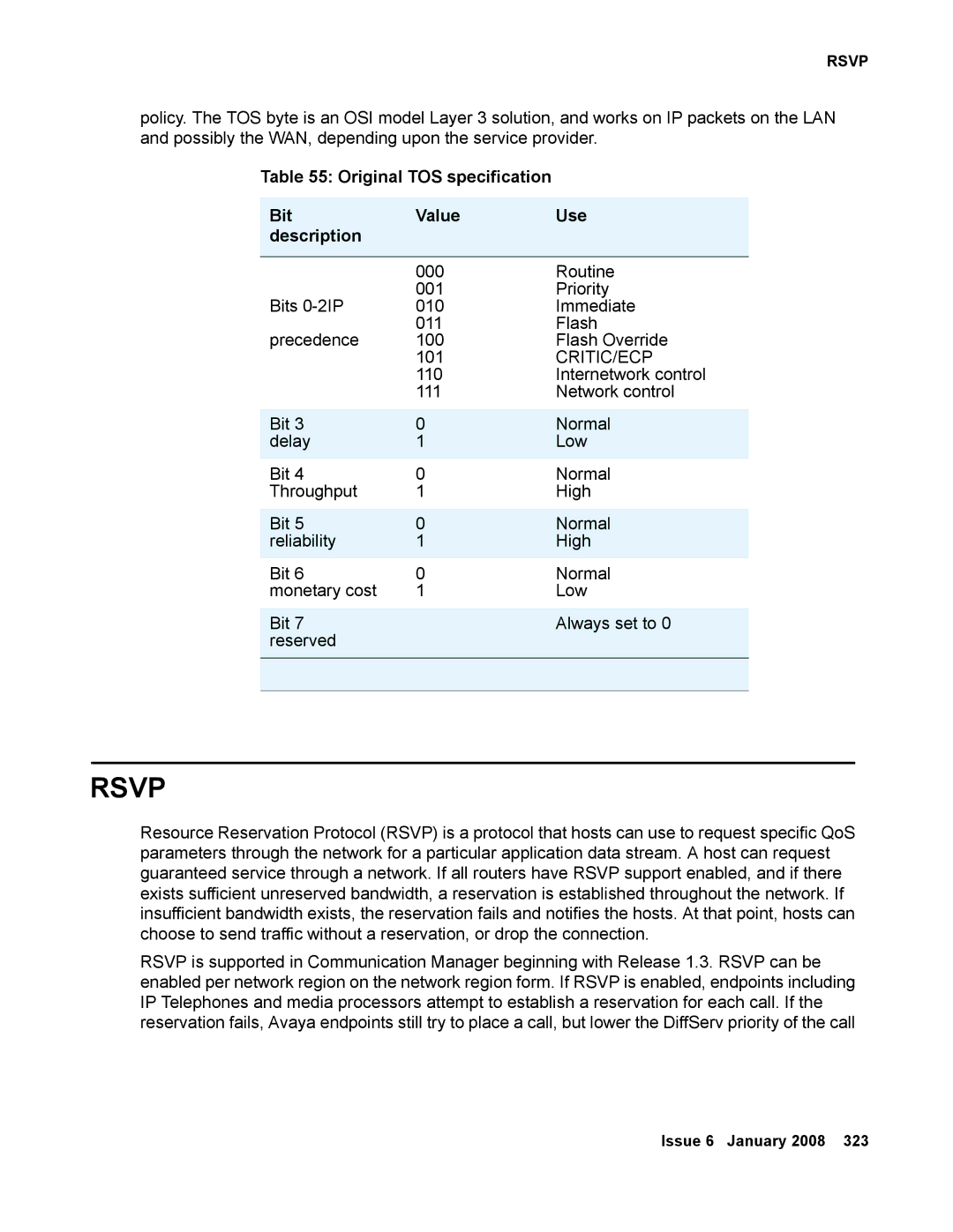 Avaya 555-245-600 manual Original TOS specification Bit Value Use Description, Critic/Ecp 