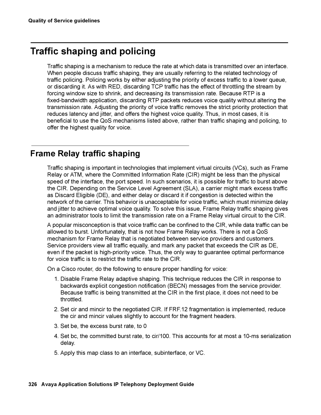 Avaya 555-245-600 manual Traffic shaping and policing, Frame Relay traffic shaping 