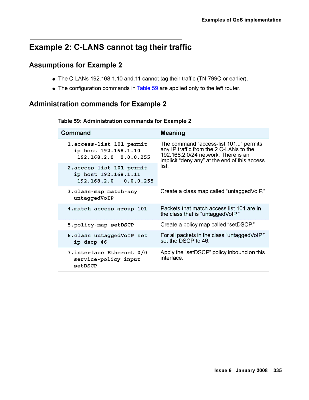 Avaya 555-245-600 manual Example 2 C-LANS cannot tag their traffic, CommandMeaning 