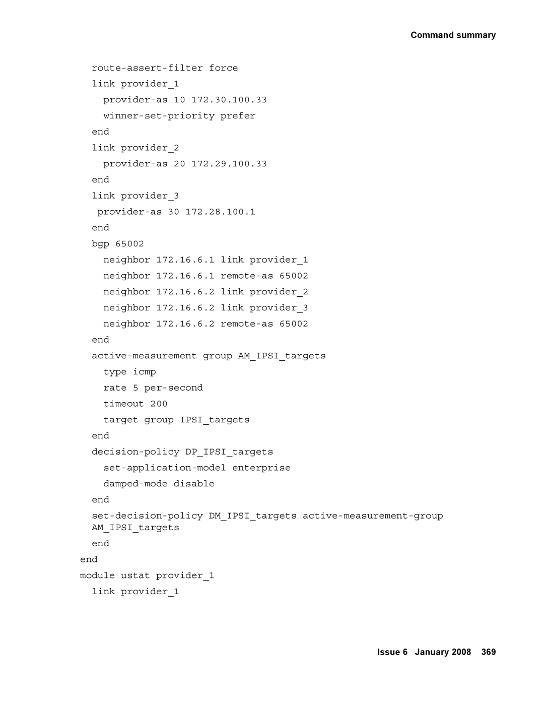 Avaya 555-245-600 manual Route-assert-filter force link provider1 