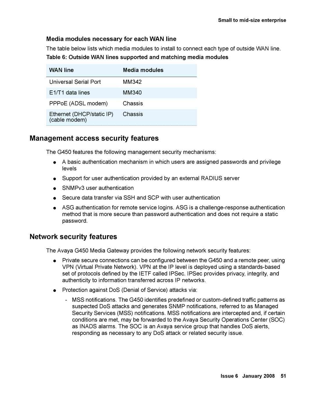 Avaya 555-245-600 manual Management access security features, Network security features 