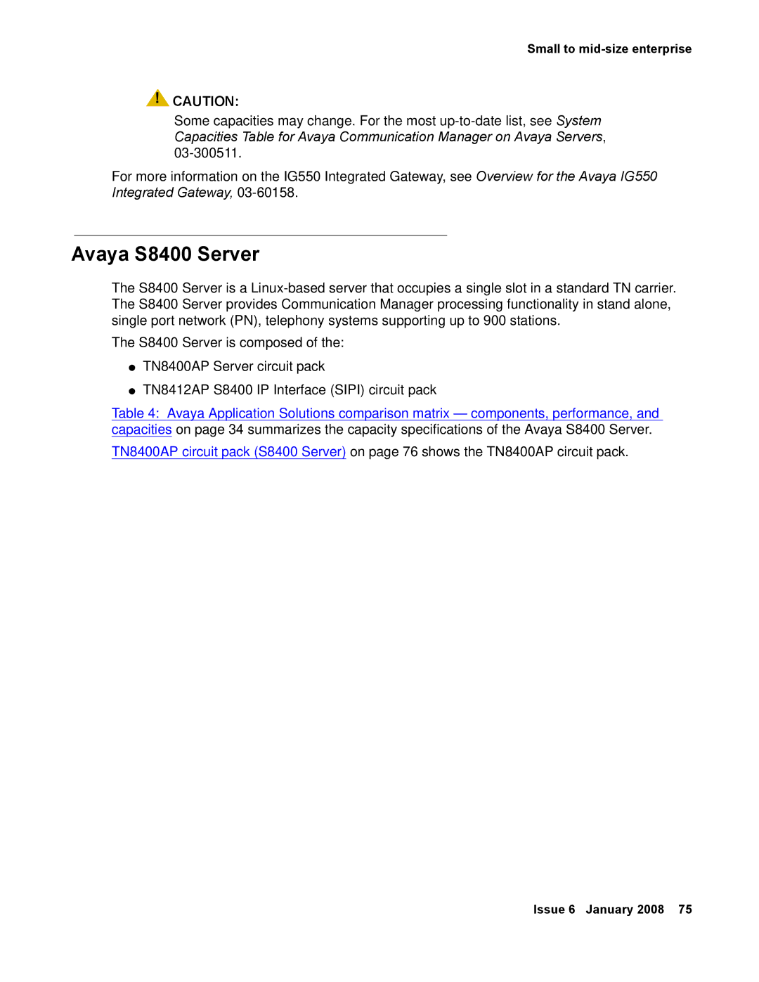 Avaya 555-245-600 manual Avaya S8400 Server 