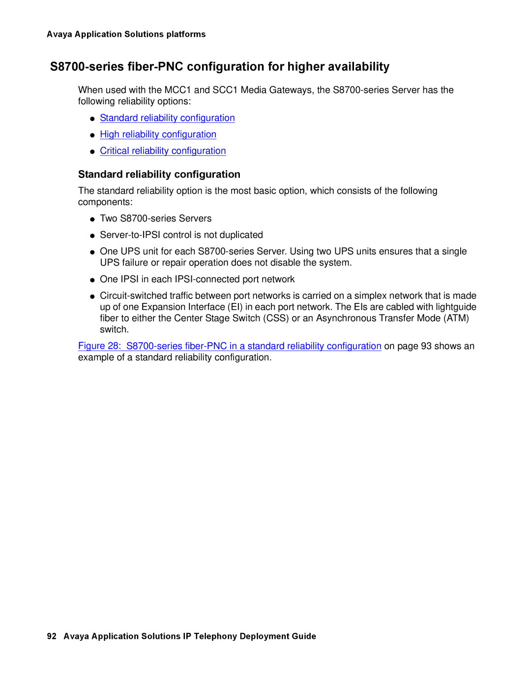 Avaya 555-245-600 manual S8700-series fiber-PNC configuration for higher availability, Standard reliability configuration 