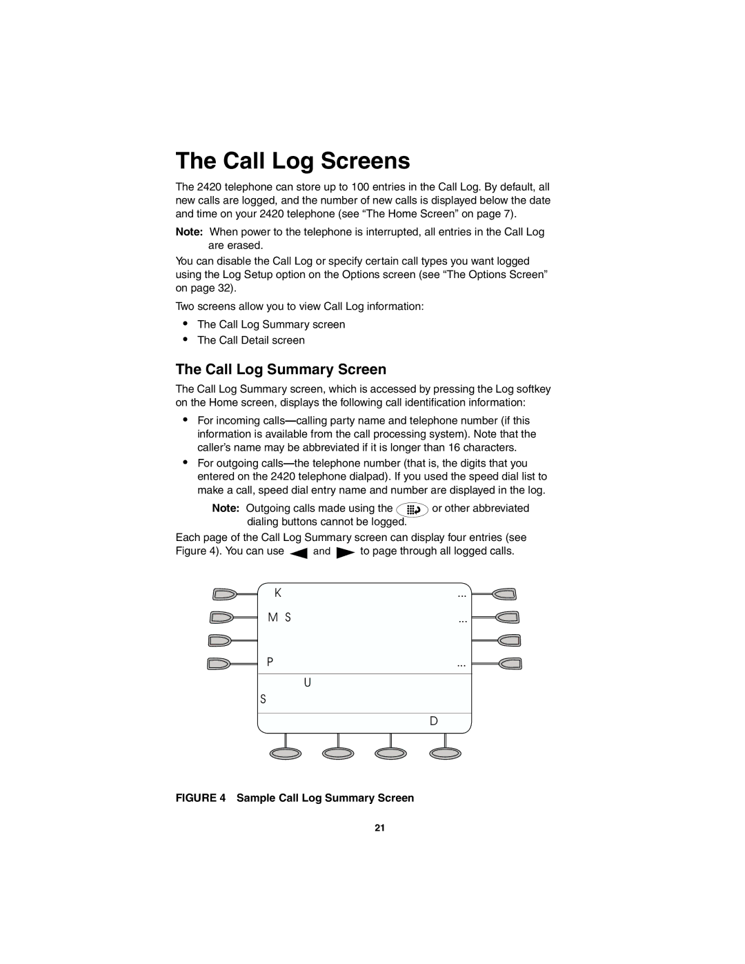 Avaya 555-250-701 manual Call Log Screens, Call Log Summary Screen 