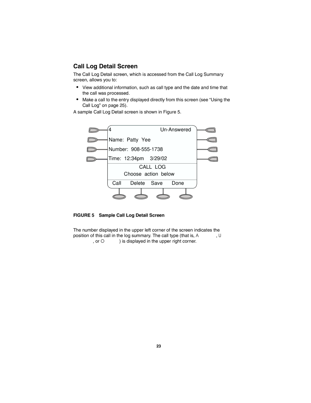 Avaya 555-250-701 manual Sample Call Log Detail Screen 