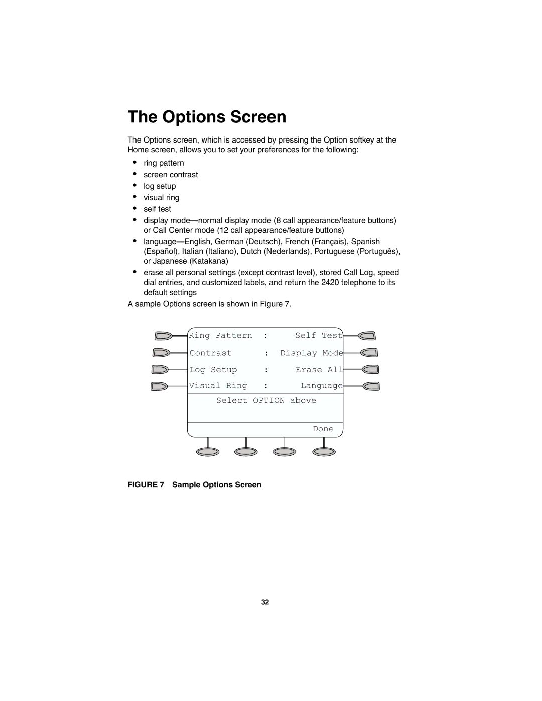 Avaya 555-250-701 manual Sample Options Screen 