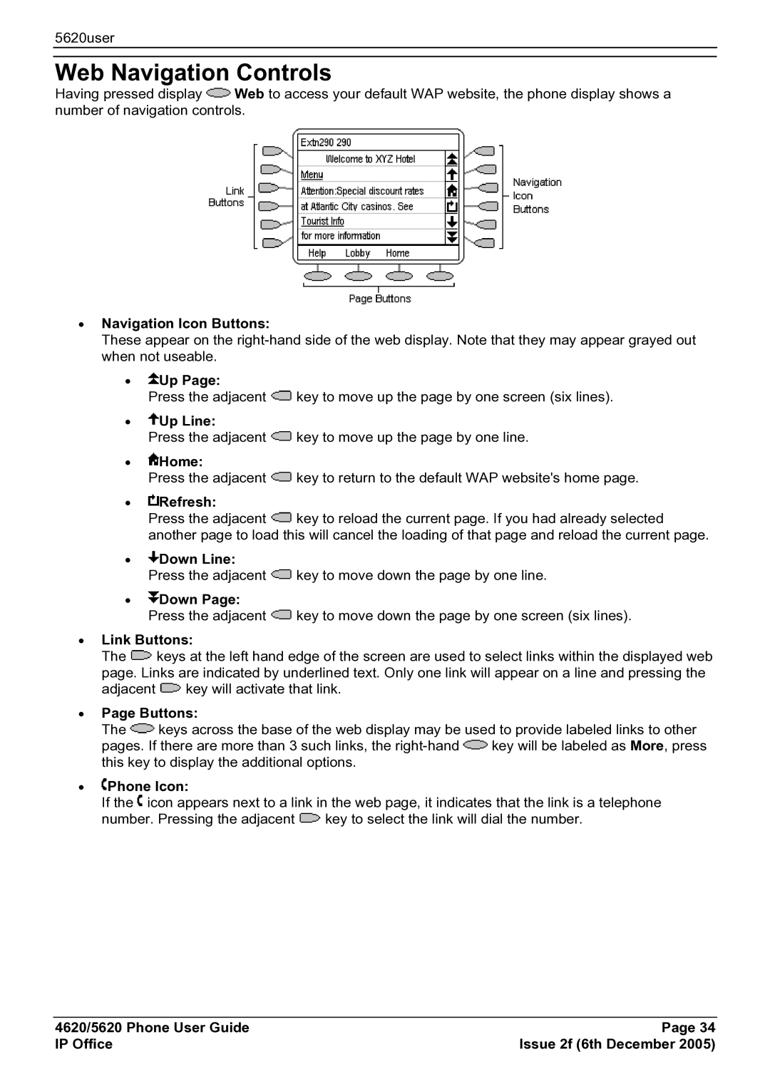 Avaya 5620 manual Web Navigation Controls 