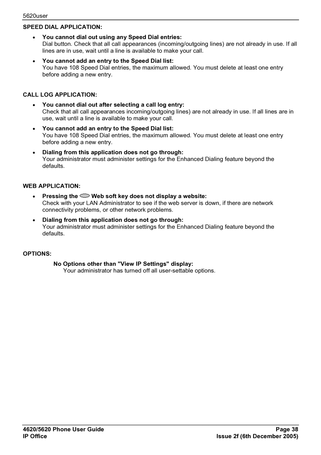 Avaya 5620 manual You cannot dial out using any Speed Dial entries, You cannot add an entry to the Speed Dial list 