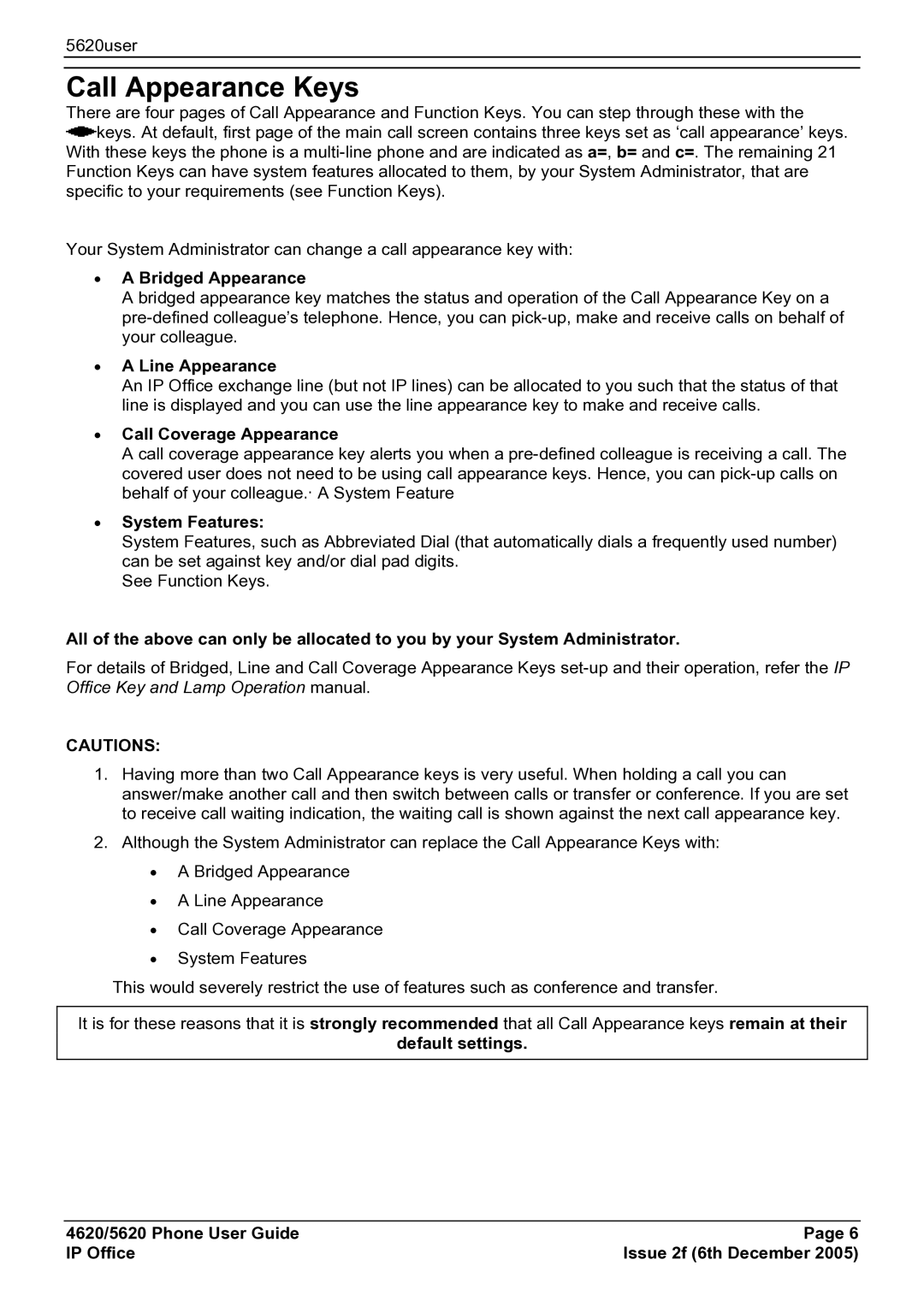 Avaya 5620 manual Call Appearance Keys 