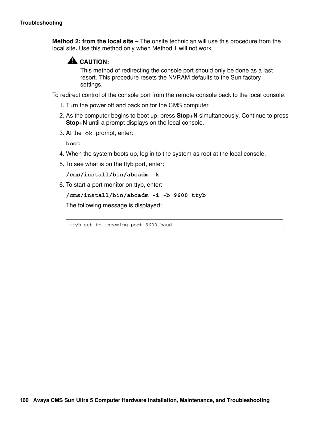 Avaya 585-215-871 manual Ttyb set to incoming port 9600 baud 